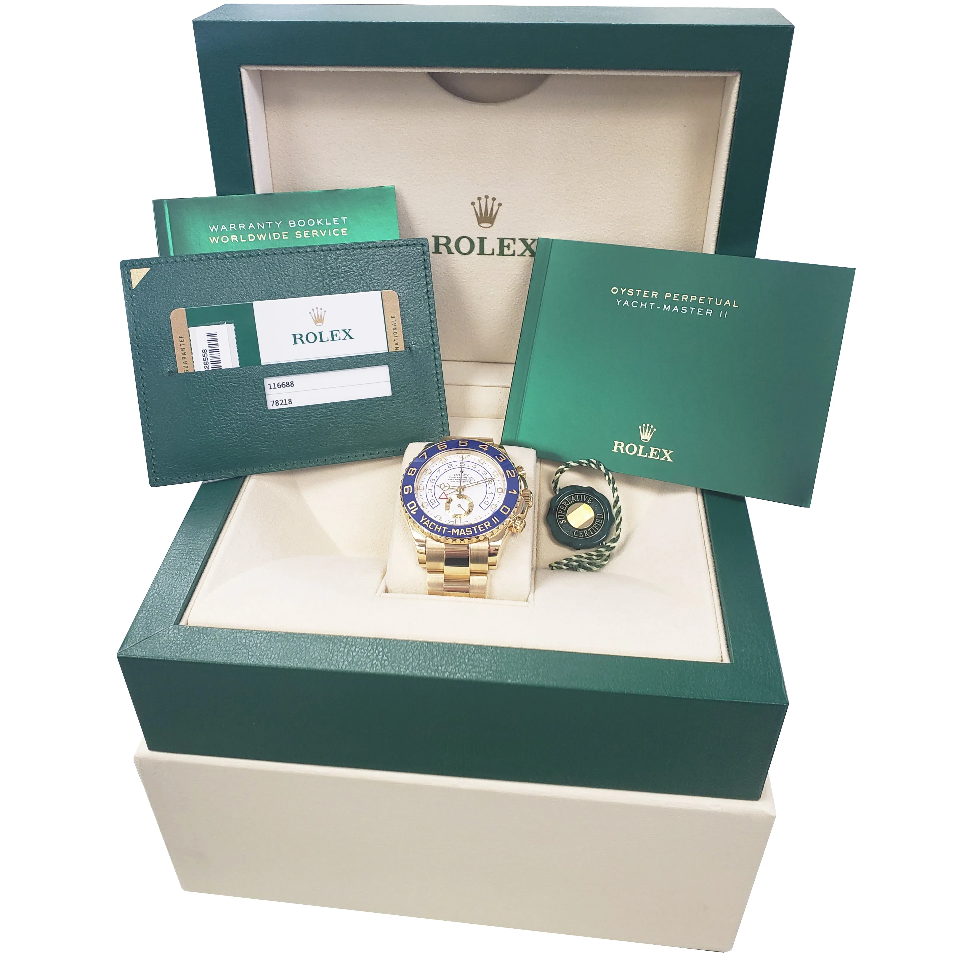2018 Rolex Yacht-Master II Yellow Gold MERCEDES HANDS Regatta 44mm Watch 116688