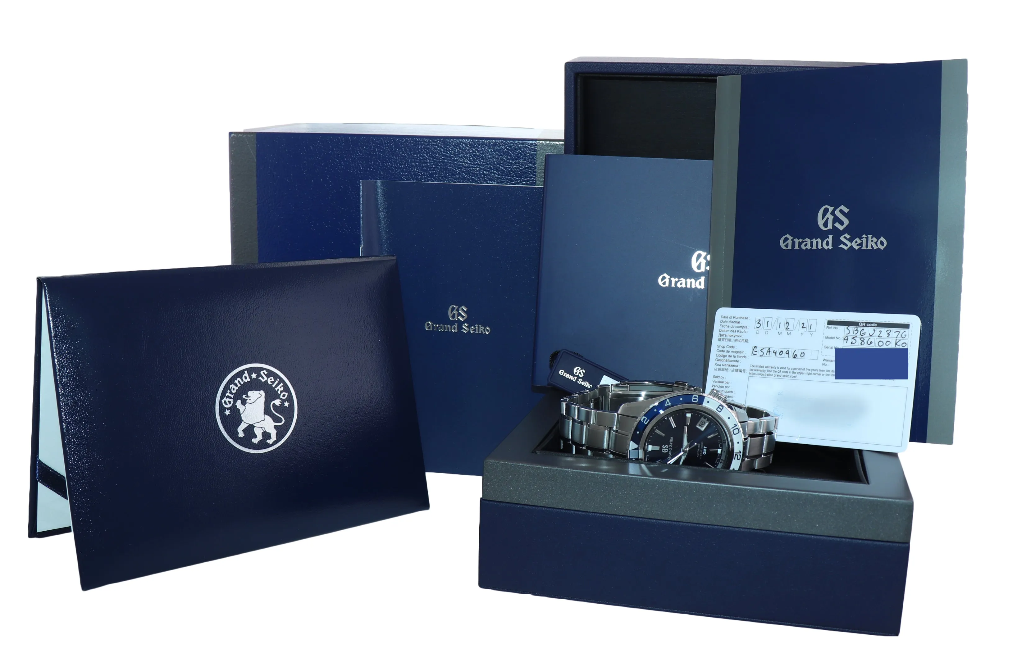 2021 PAPERS Grand Seiko Hi-Beat Sport 36000 GMT SBGJ237 Steel Blue 44mm Watch