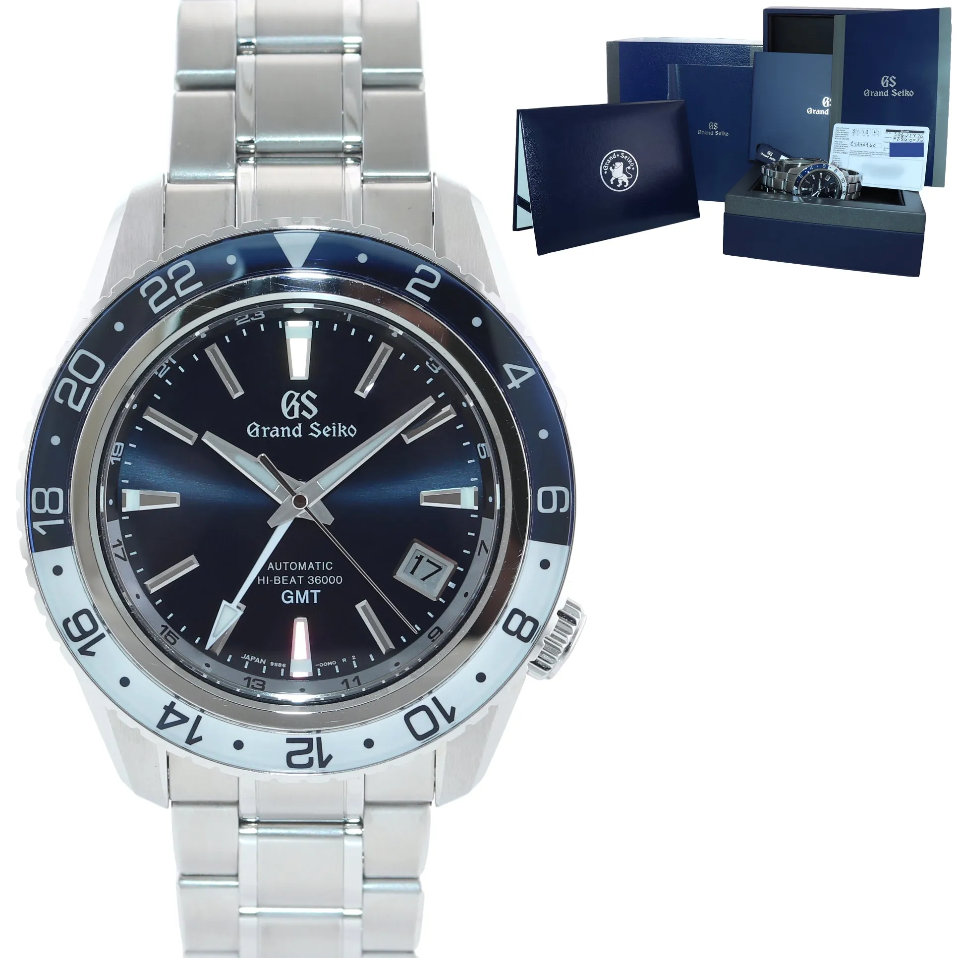 2021 PAPERS Grand Seiko Hi-Beat Sport 36000 GMT SBGJ237 Steel Blue 44mm Watch