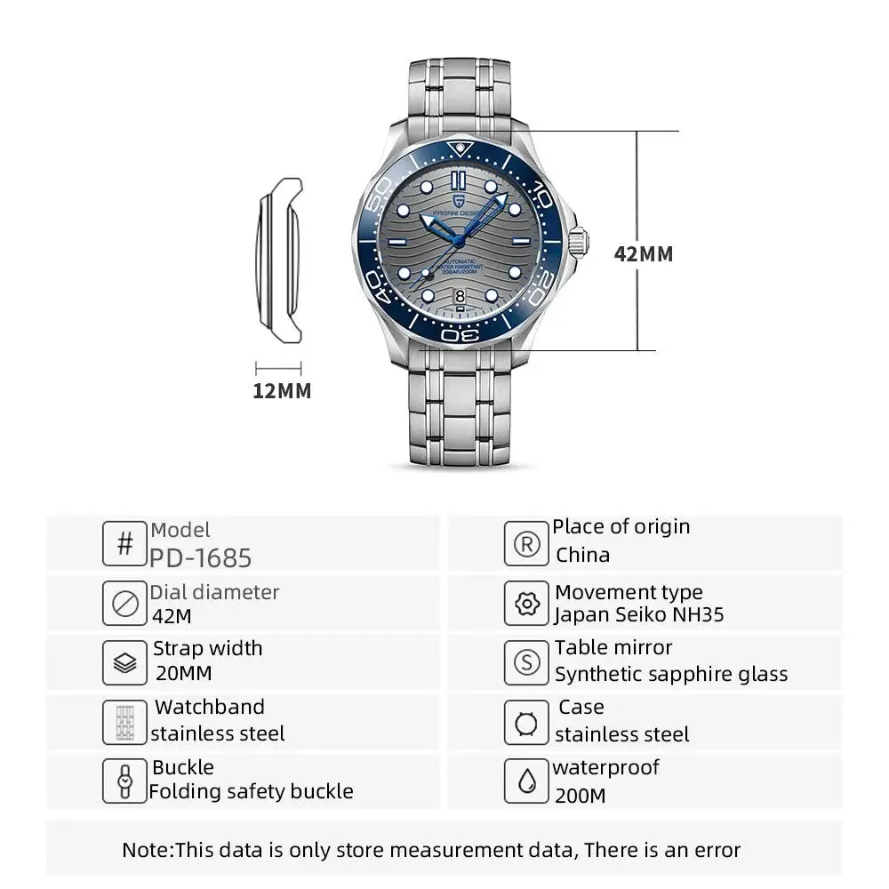 2024 New  Wave Men Mechanical Watch Luxury Automatic Watch for Men NH35 Sapphire Crystal Dive Wristwatch Clock Man