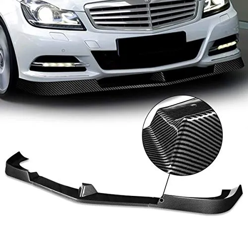 3Pcs Car Front Bumper Lips Spoiler Wing Body Kit with Vertical Stabilizers Compatible with Mercedes-Benz C180 C200 C250 C300 C350 C-Class W204 2012-2014, Carbon Fiber