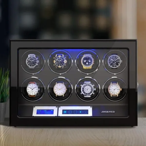 8 Watches Wooden Watch Winder Box with Built-in LED, JINS&VICO