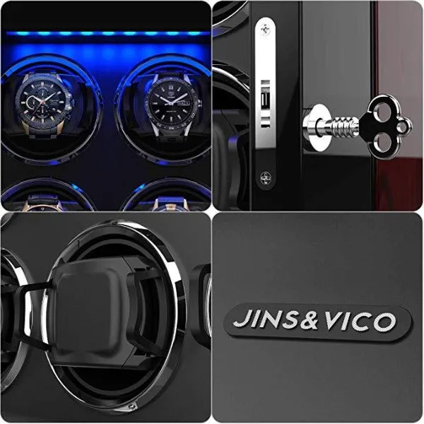 8 Watches Wooden Watch Winder Box with Built-in LED, JINS&VICO