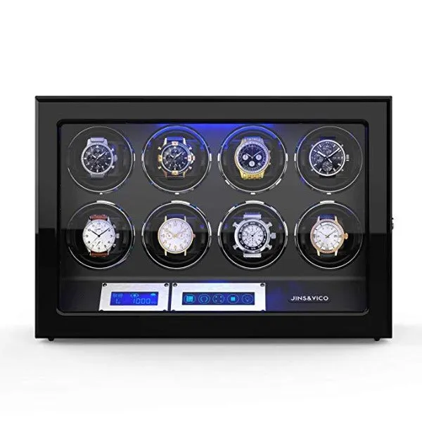 8 Watches Wooden Watch Winder Box with Built-in LED, JINS&VICO