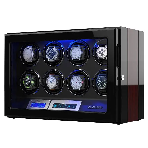 8 Watches Wooden Watch Winder Box with Built-in LED, JINS&VICO