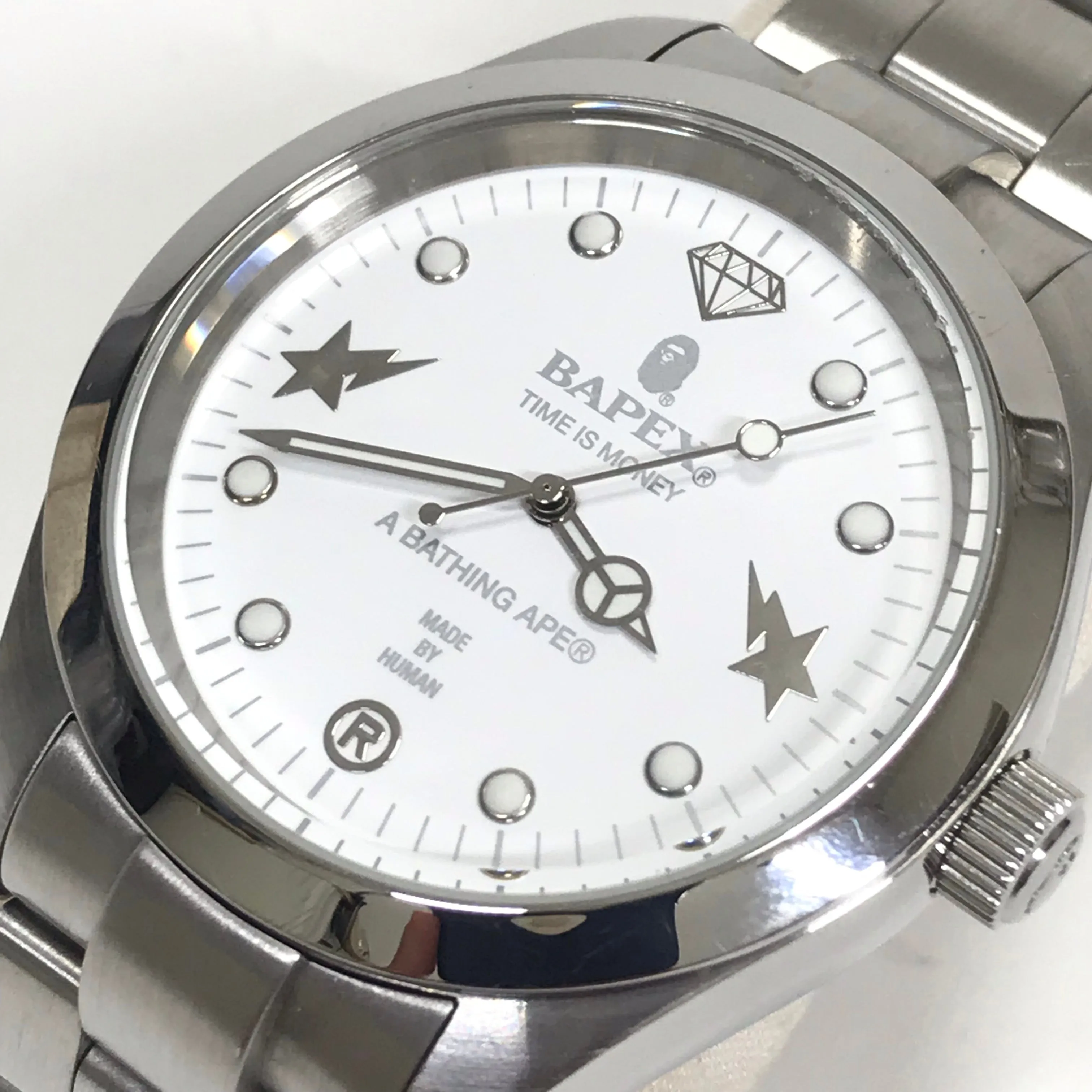 A Bathing Ape Bape Big Face Bapex Watch SIlver/White