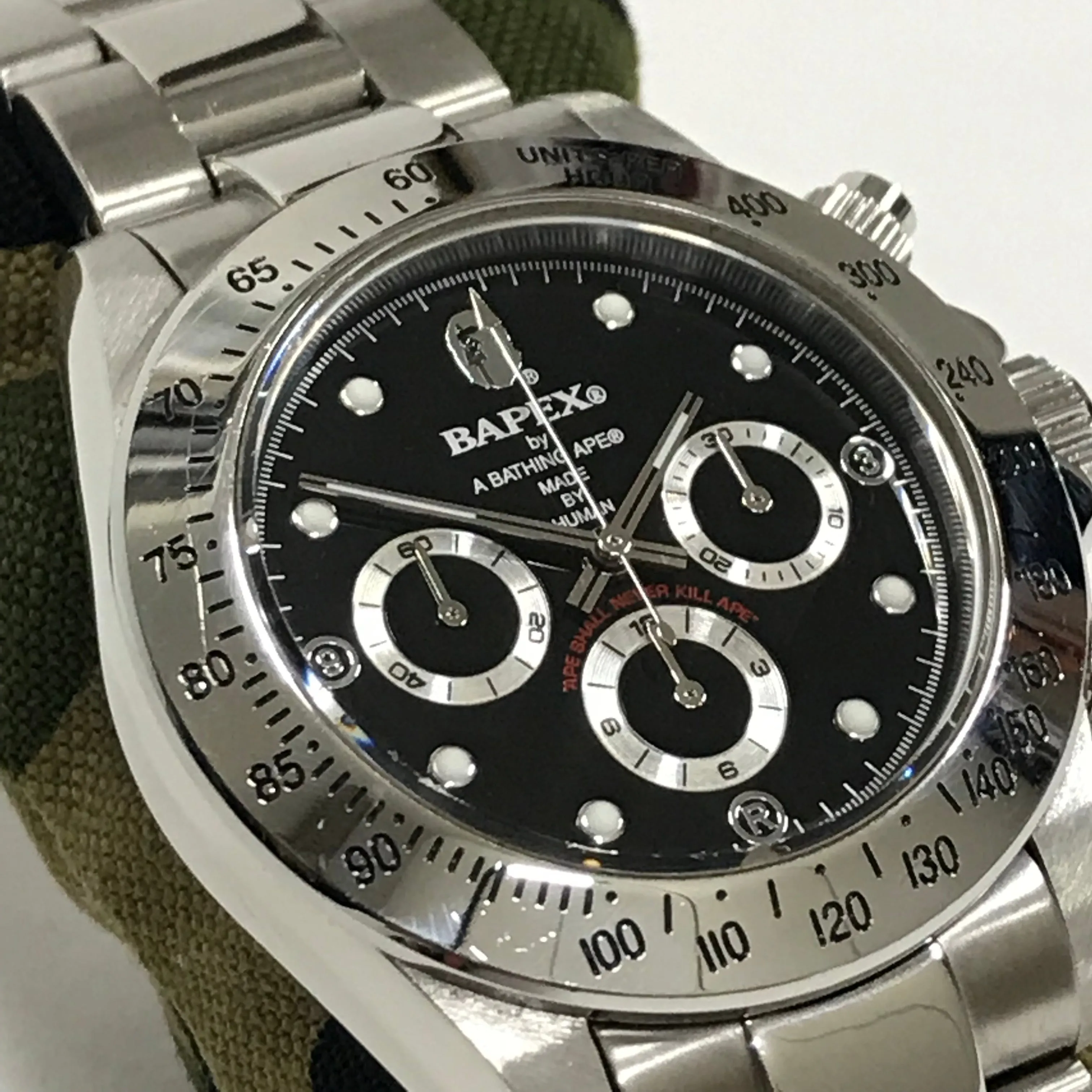 A Bathing Ape Bape Type 3 'Daytona' Bapex Watch Silver/Black