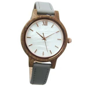Anna Maria / Koa Wood - Women's Wood Watch / Sea Shell Face & Grey Leather Band