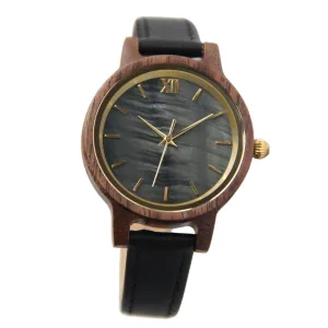 Anna Maria / Walnut - Women's Wood Watch / Sea Shell Face & Black Leather Band