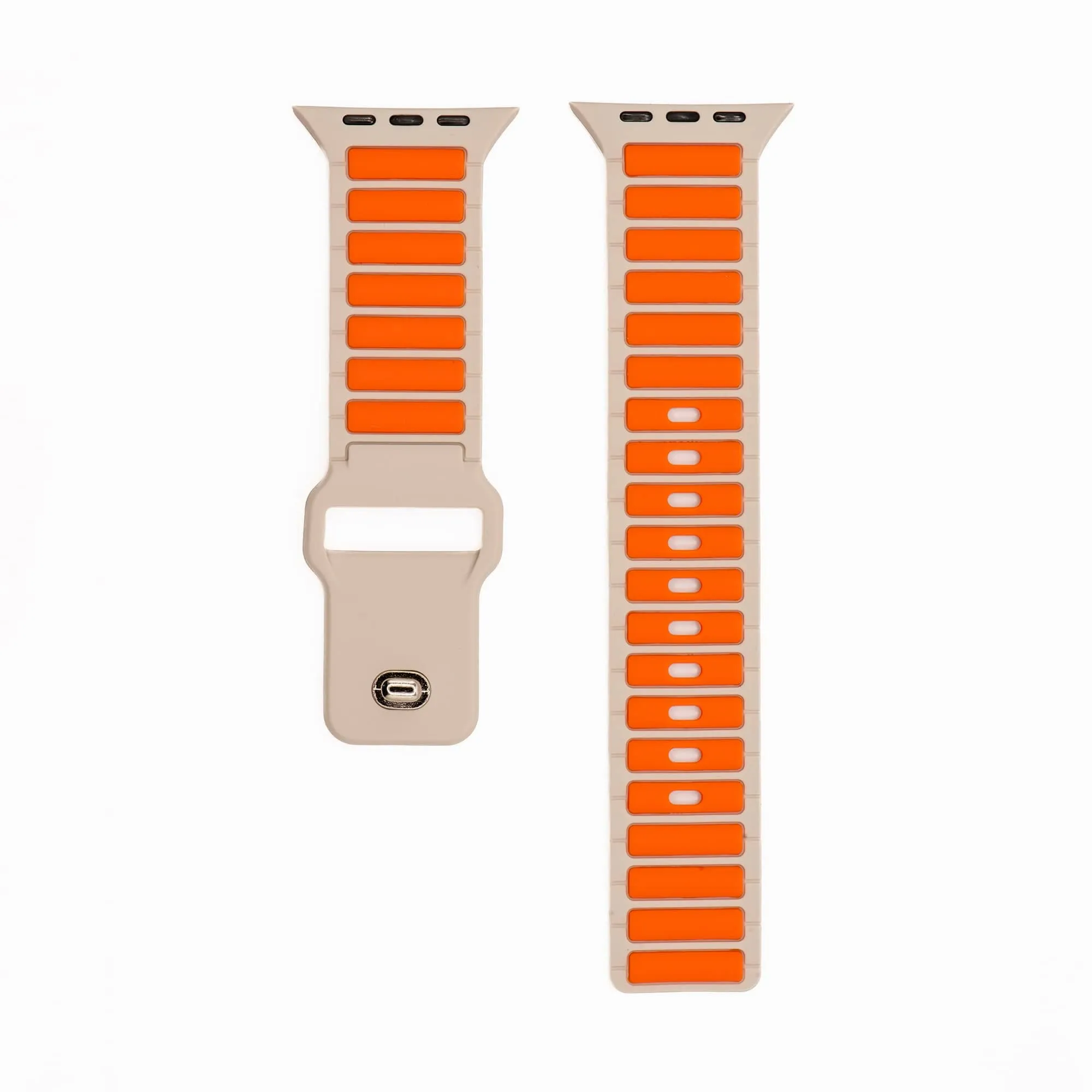 Apple Band - Silicone Ripple - Stone & Orange