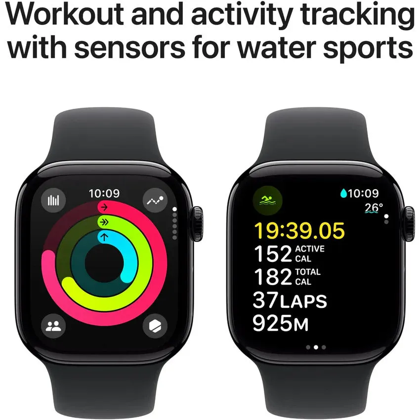 Apple Watch Series 10 42mm Jet Black Aluminium Case GPS   Cellular Sport Band-Black - AU Version