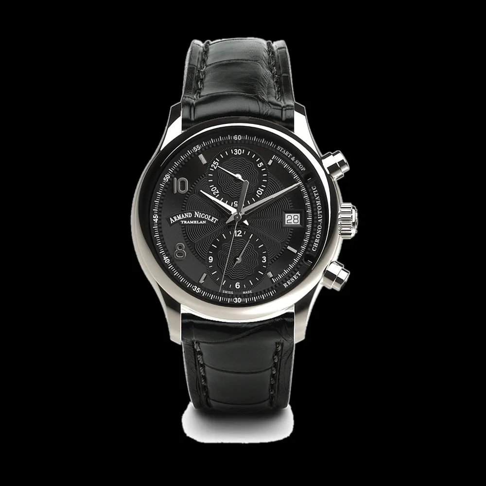 ARMAND NICOLET M02-4 MEN'S AUTOMATIC BLACK STRAP BLACK DIAL WATCH