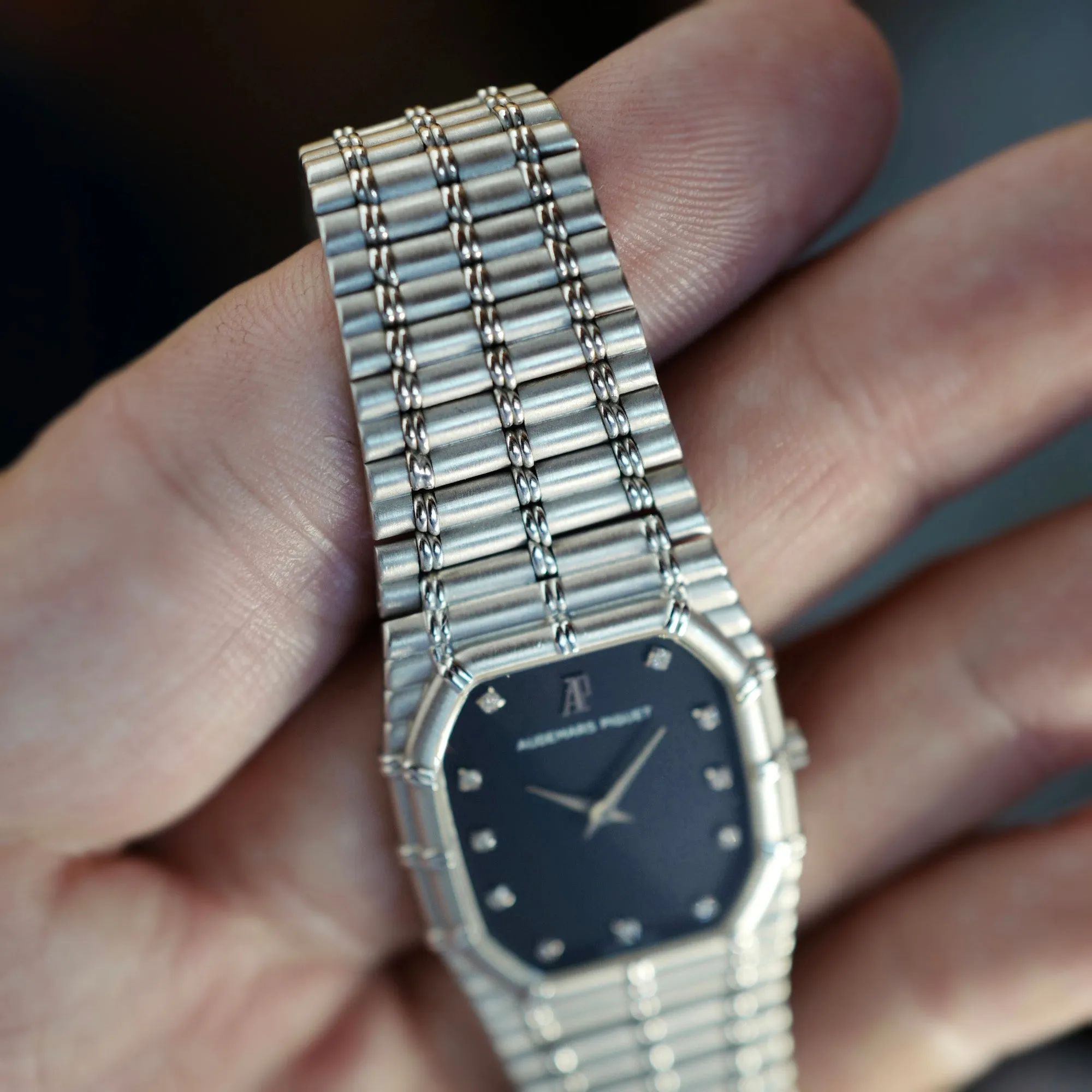 Audemars Piguet White Gold Bamboo with Blue Diamond Dial