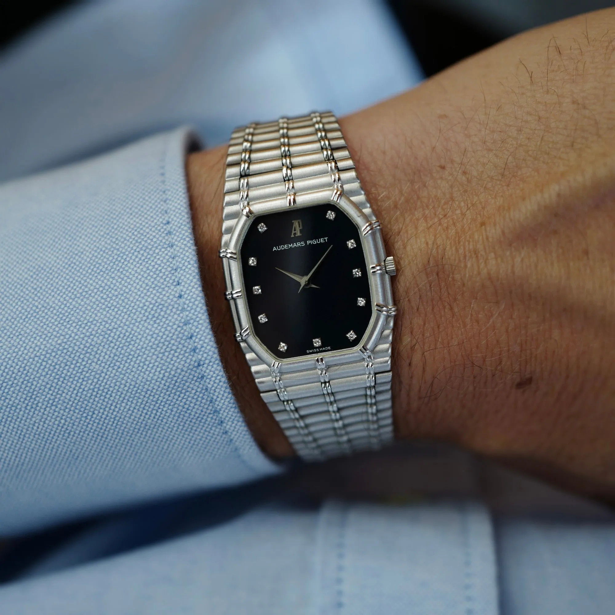 Audemars Piguet White Gold Bamboo with Blue Diamond Dial