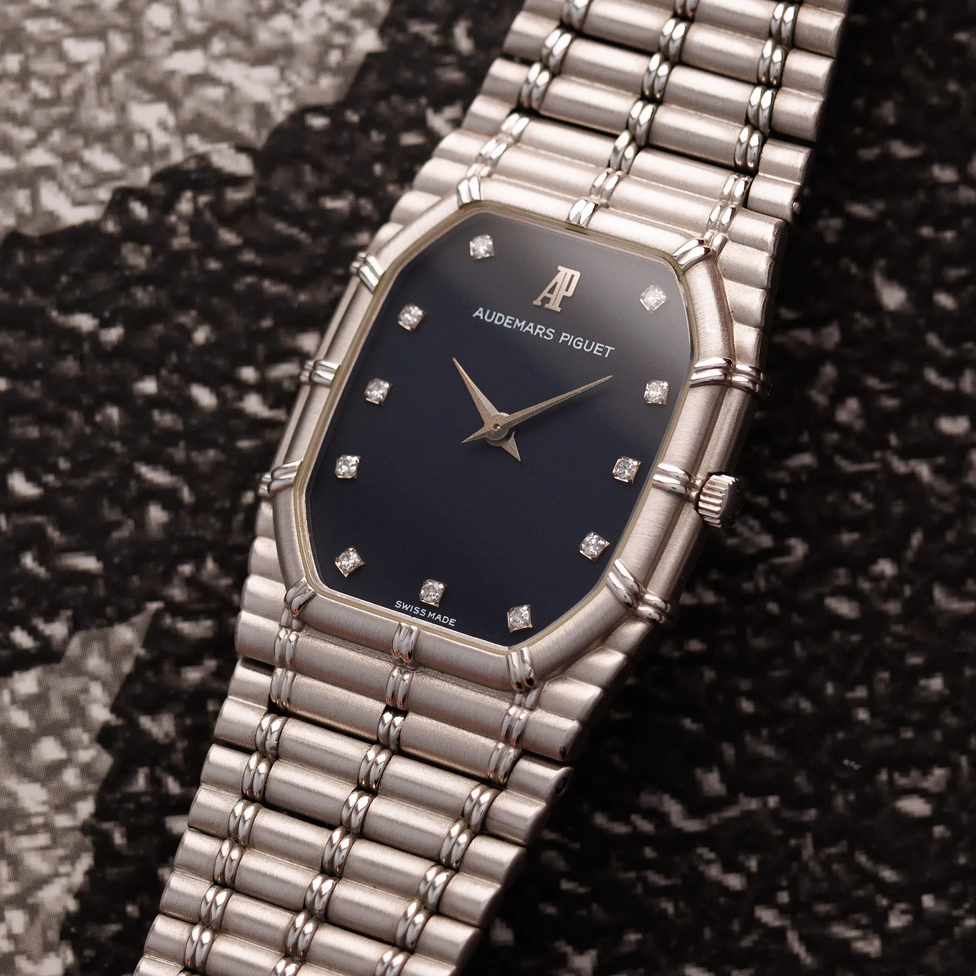 Audemars Piguet White Gold Bamboo with Blue Diamond Dial