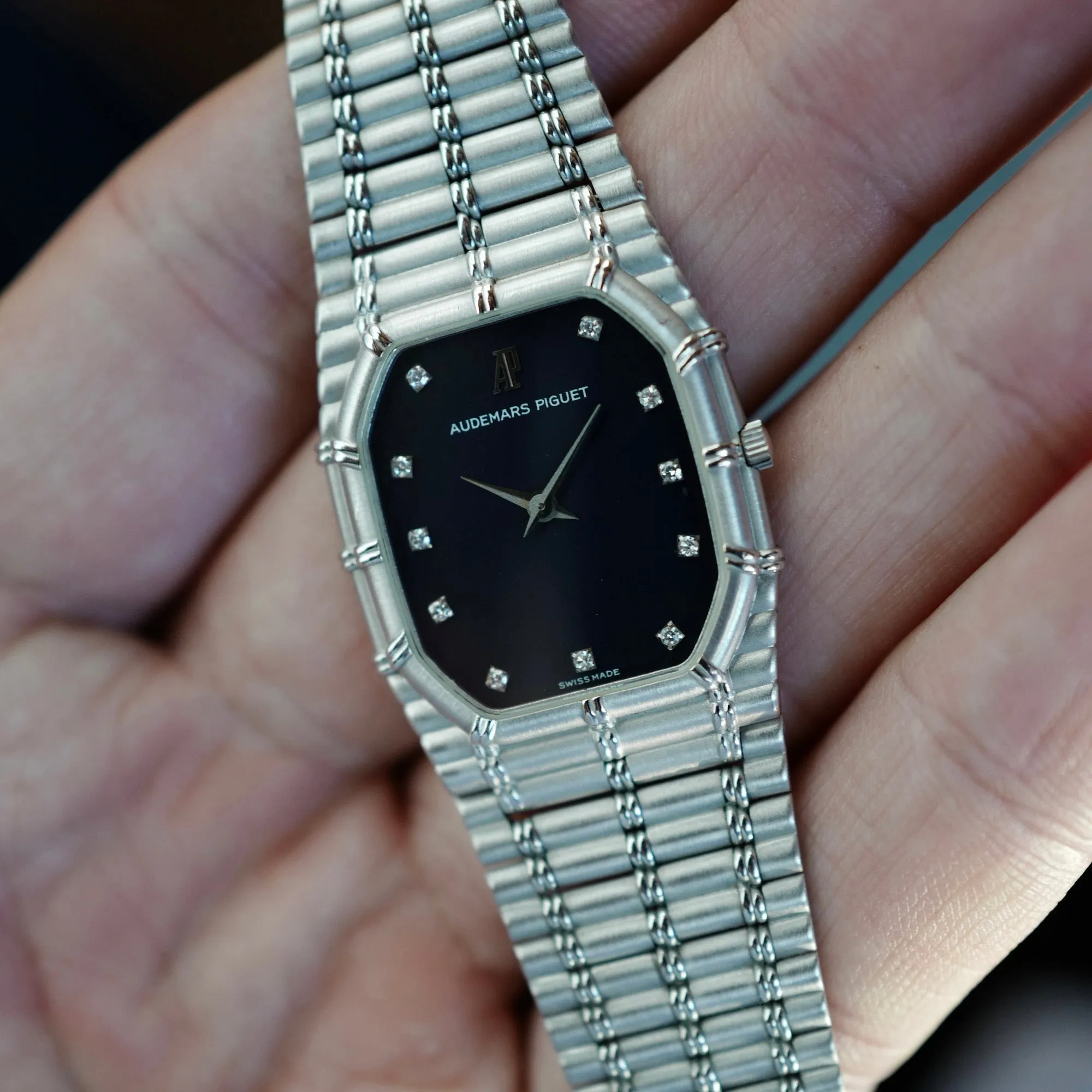 Audemars Piguet White Gold Bamboo with Blue Diamond Dial