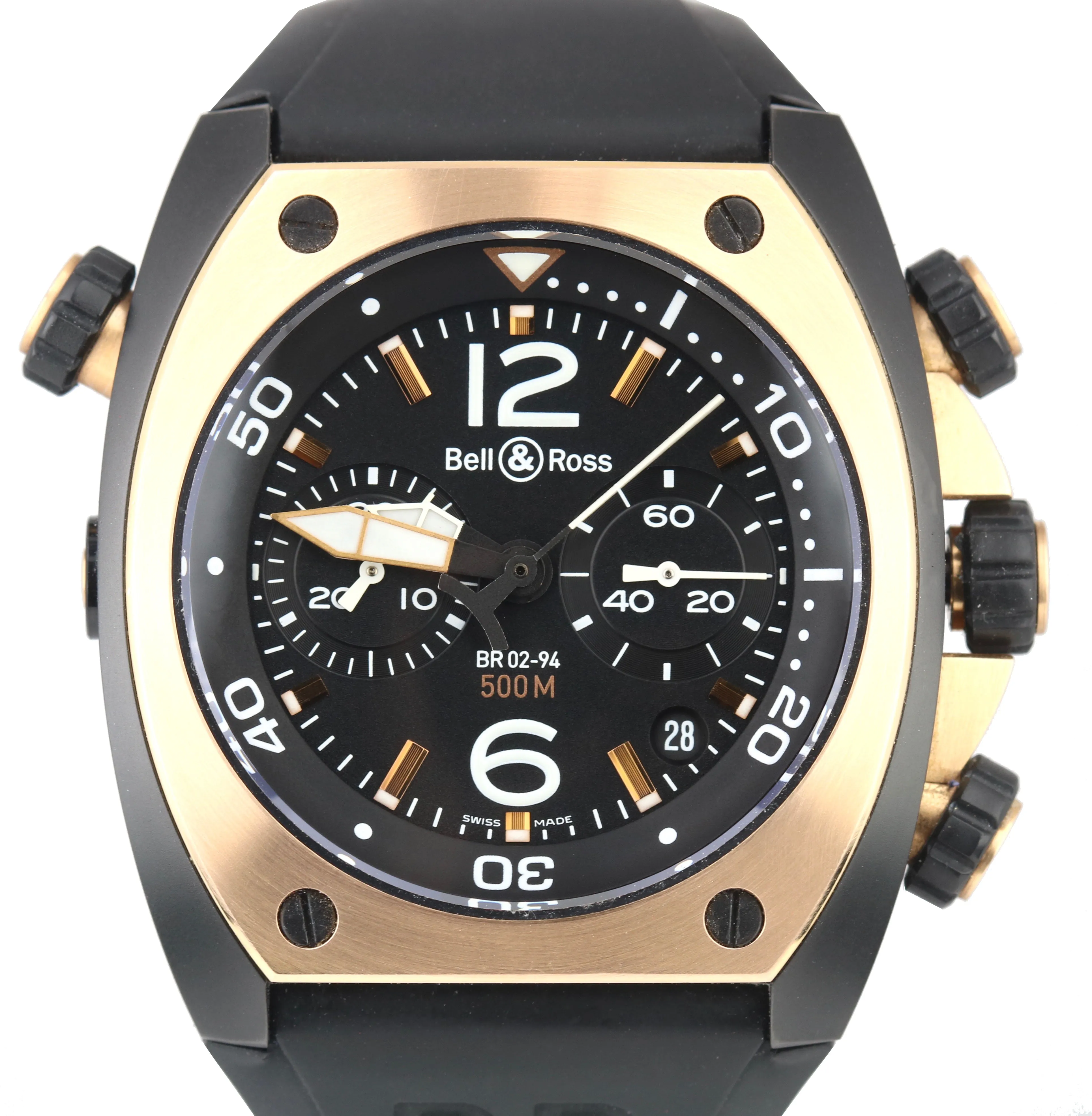Bell & Ross BR02-94-S/R-103 Marine Chronograph Black Stainless 18k 44mm Watch