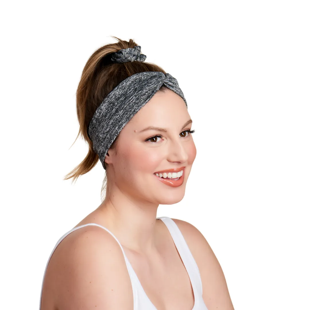 BelleSPORT Twist Headwrap - Black & Grey Spacedye