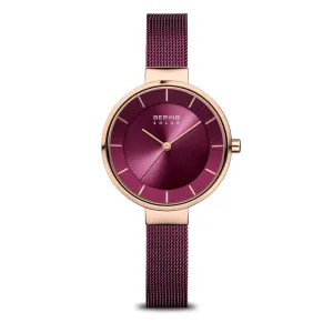 Bering Solar 31mm Rose Gold Purple Milanese Strap Watch