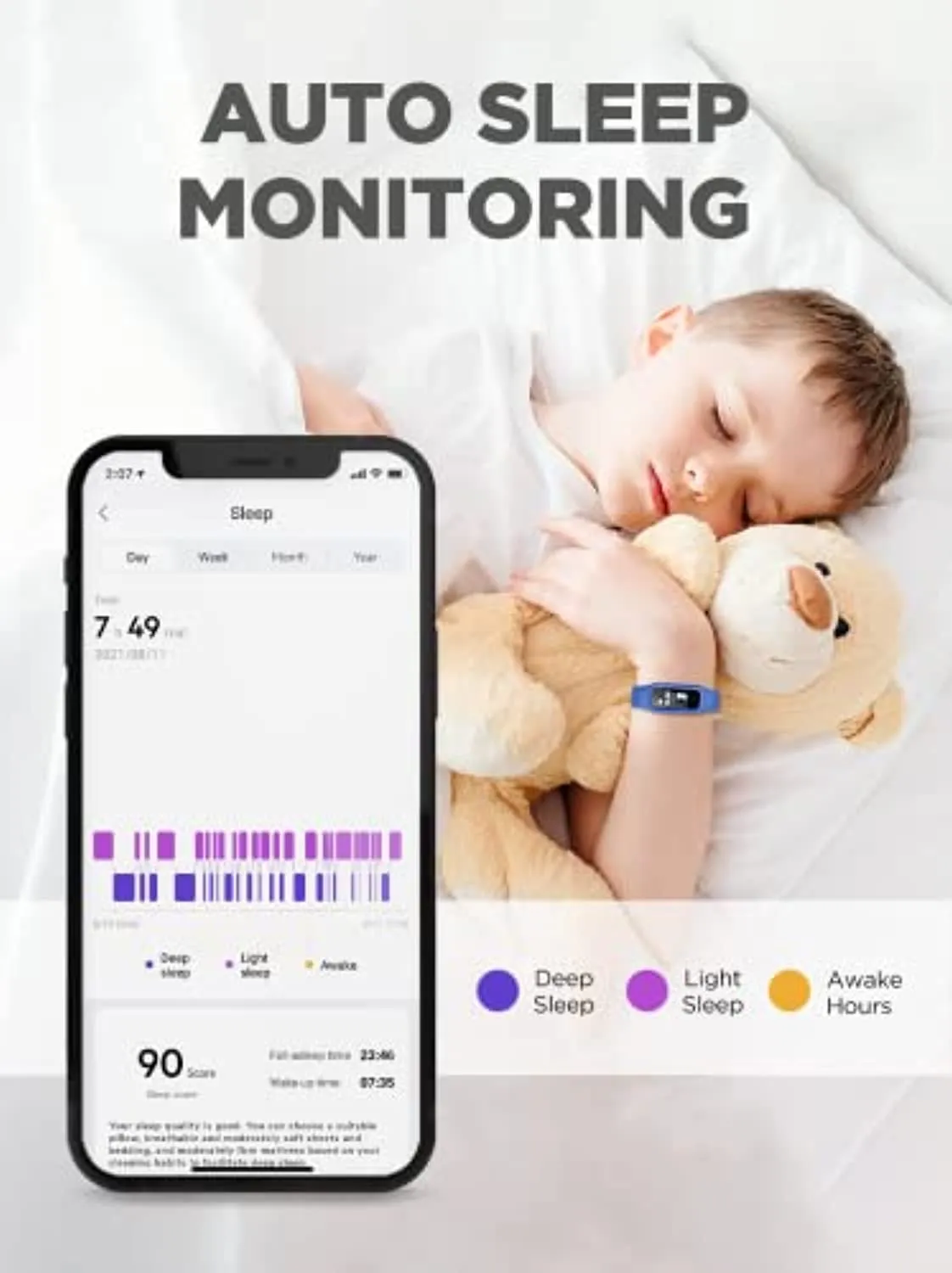 BIGGERFIVE Kids Fitness Tracker Watch for Girls Boys Age 5-12, IP68 Waterproof, Heart Rate Monitor, Activity Tracker, Sleep Monitor, Pedometer, Calorie Counter, Silent Alarm Clock, Family Account