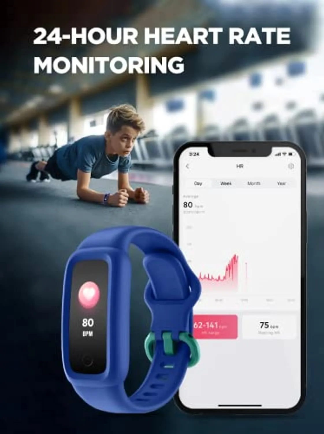 BIGGERFIVE Kids Fitness Tracker Watch for Girls Boys Age 5-12, IP68 Waterproof, Heart Rate Monitor, Activity Tracker, Sleep Monitor, Pedometer, Calorie Counter, Silent Alarm Clock, Family Account