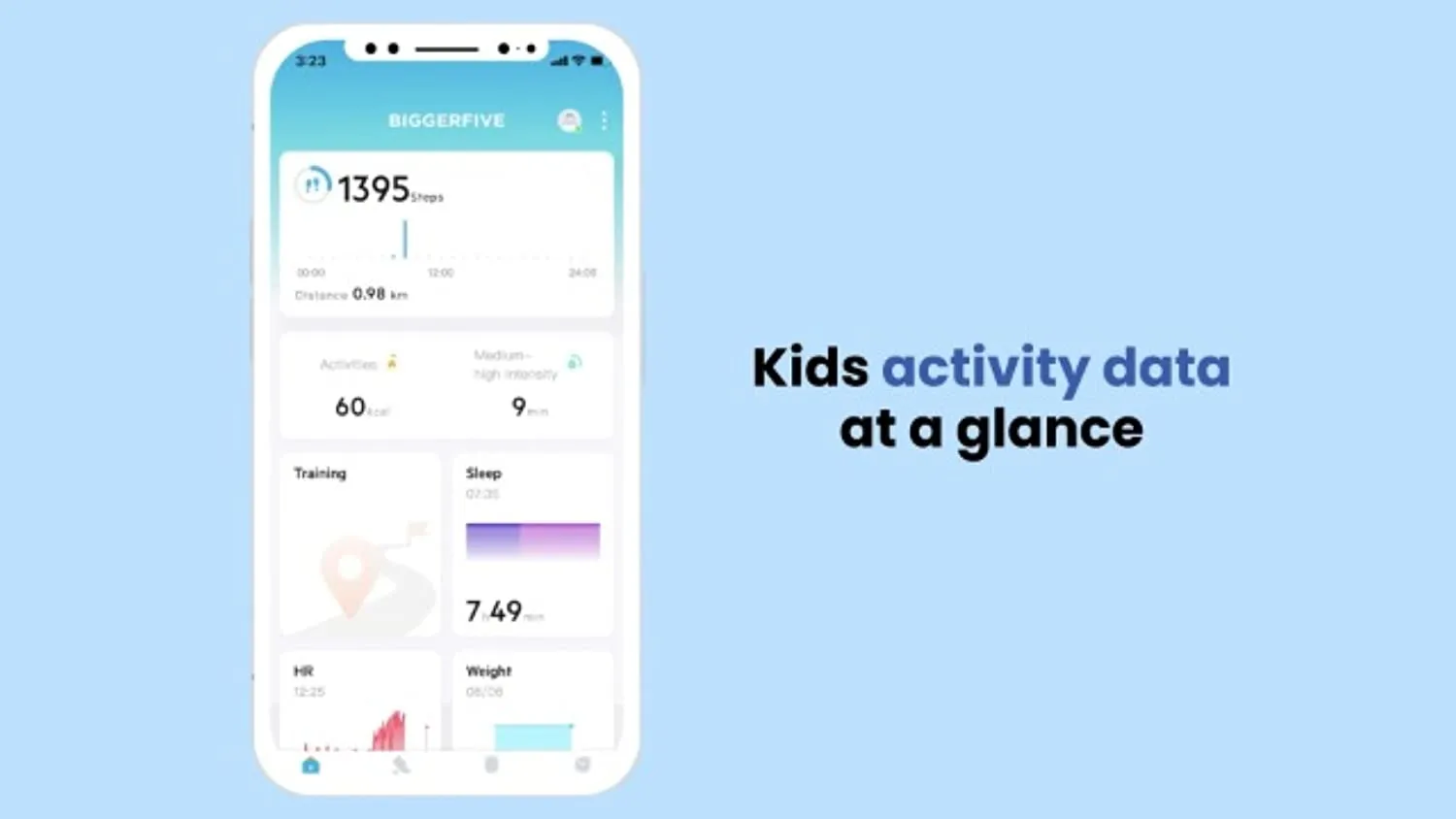 BIGGERFIVE Kids Fitness Tracker Watch for Girls Boys Age 5-12, IP68 Waterproof, Heart Rate Monitor, Activity Tracker, Sleep Monitor, Pedometer, Calorie Counter, Silent Alarm Clock, Family Account