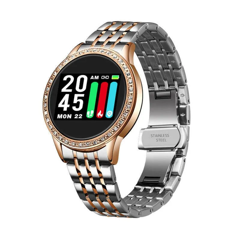 Blue and Gold Smart Watch for Heart Rate Steps and Blood Pressure Detection