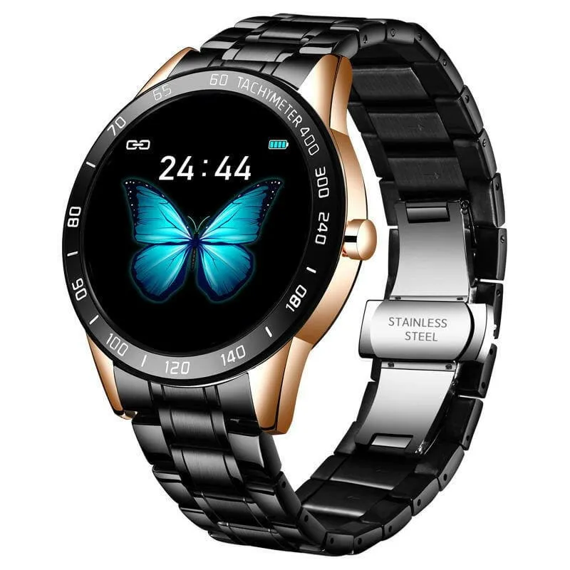 Blue and Gold Smart Watch for Heart Rate Steps and Blood Pressure Detection