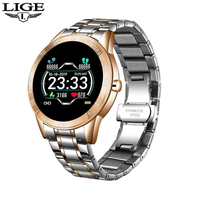 Blue and Gold Smart Watch for Heart Rate Steps and Blood Pressure Detection