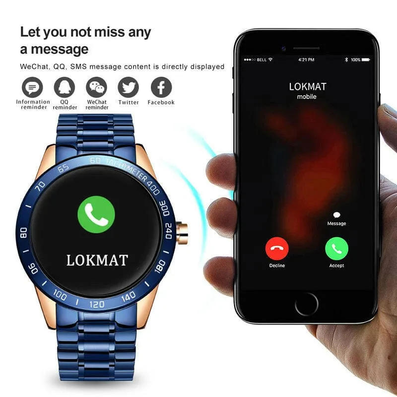 Blue and Gold Smart Watch for Heart Rate Steps and Blood Pressure Detection