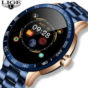 Blue and Gold Smart Watch for Heart Rate Steps and Blood Pressure Detection