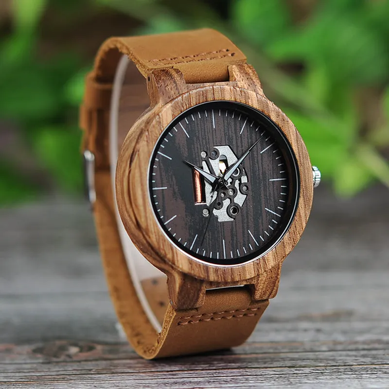 BOBO BIRD Watch Wooden Zebra Pattern Men Watches Quartz Genuine Leather band Wristwatch relogio masculino B-H29