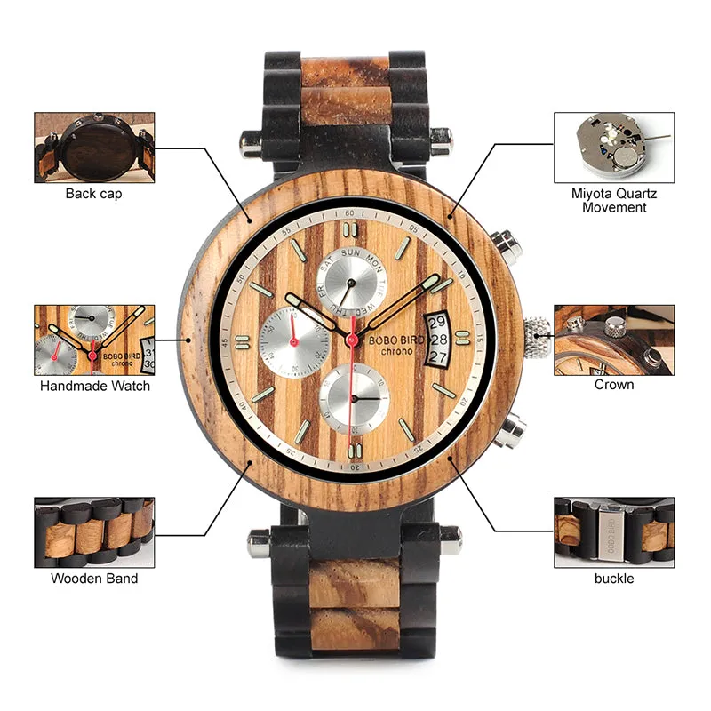BOBO BIRD Wristwatch Men Metal and Wooden Case Quartz Movement Sport Watch Accept Customize relogio masculino dropshipping