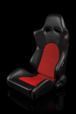 Braum Advan Series Sport Seats - Black Leatherette / Red Insert (PAIR)