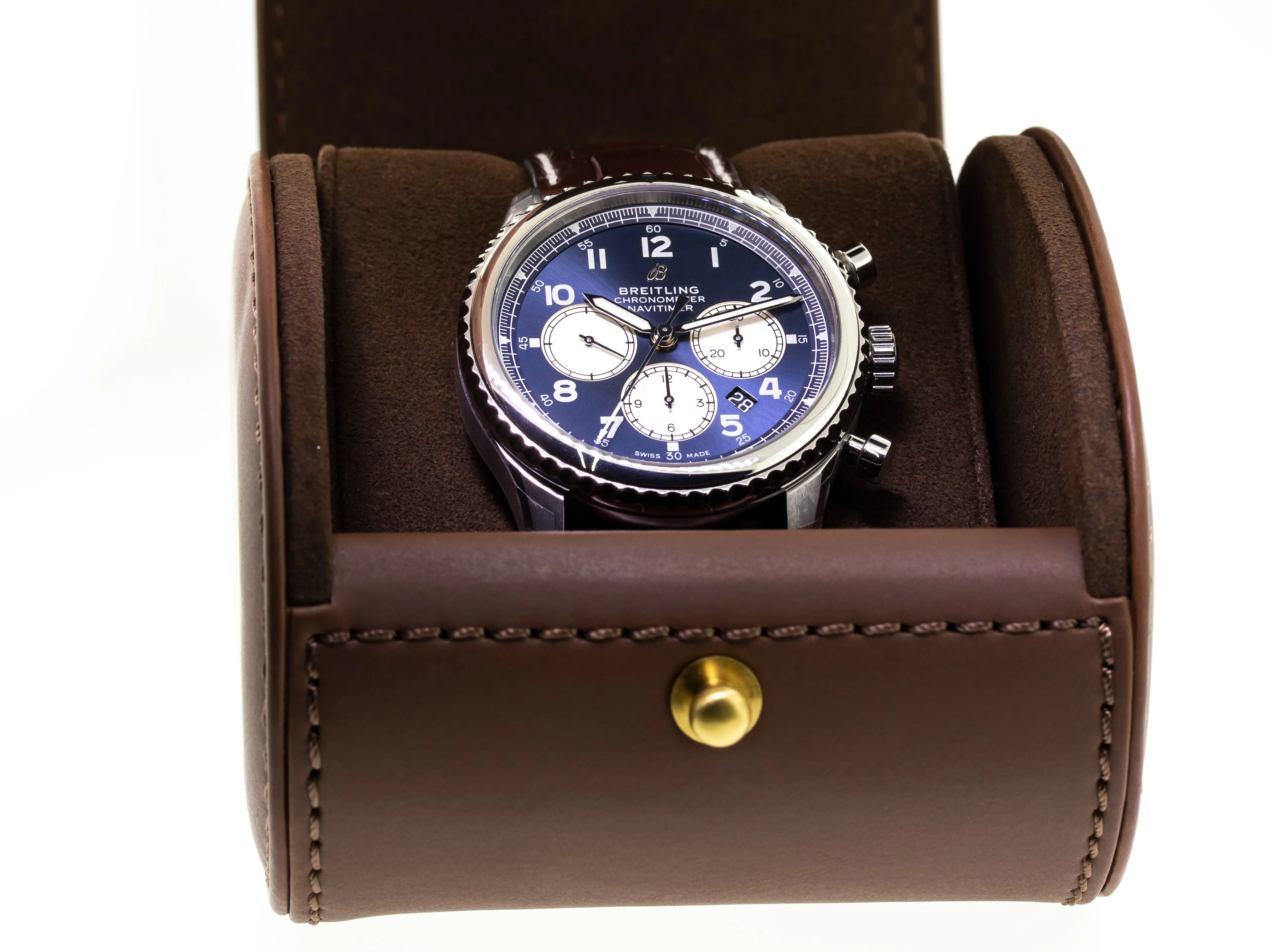 Breitling Aviator 8 B01 Chronograph 43mm Stainless Steel Blue Dial Brown Strap