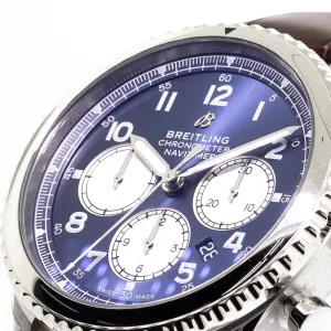 Breitling Aviator 8 B01 Chronograph 43mm Stainless Steel Blue Dial Brown Strap