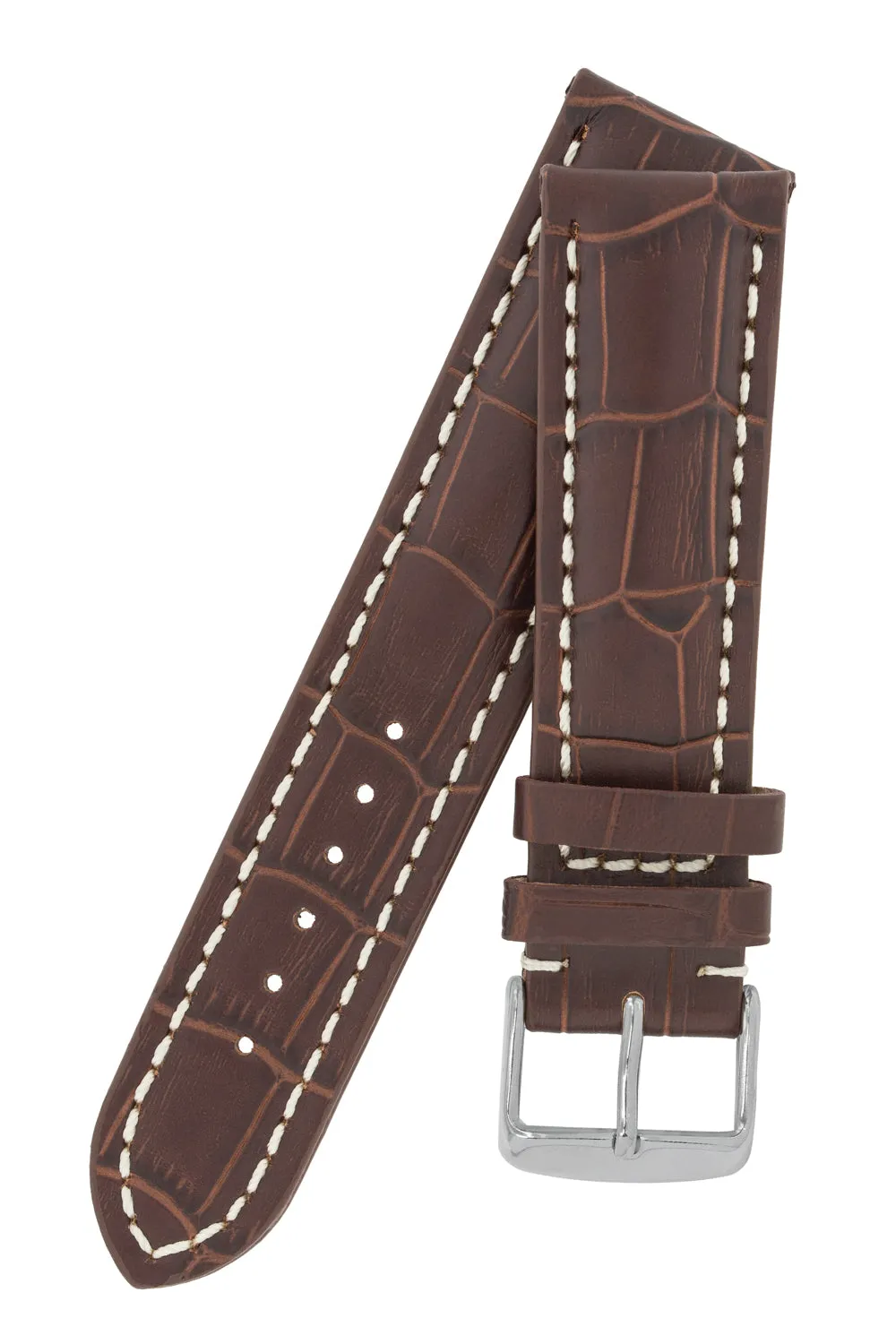 Breitling-Style Alligator-Embossed Watch Strap & Buckle Tabac