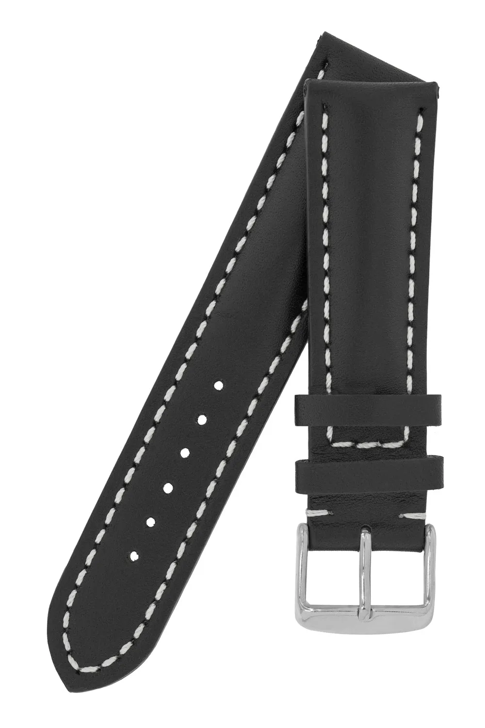 Breitling-Style Calf Leather Watch Strap and Buckle in BLACK