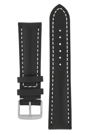 Breitling-Style Calf Leather Watch Strap and Buckle in BLACK