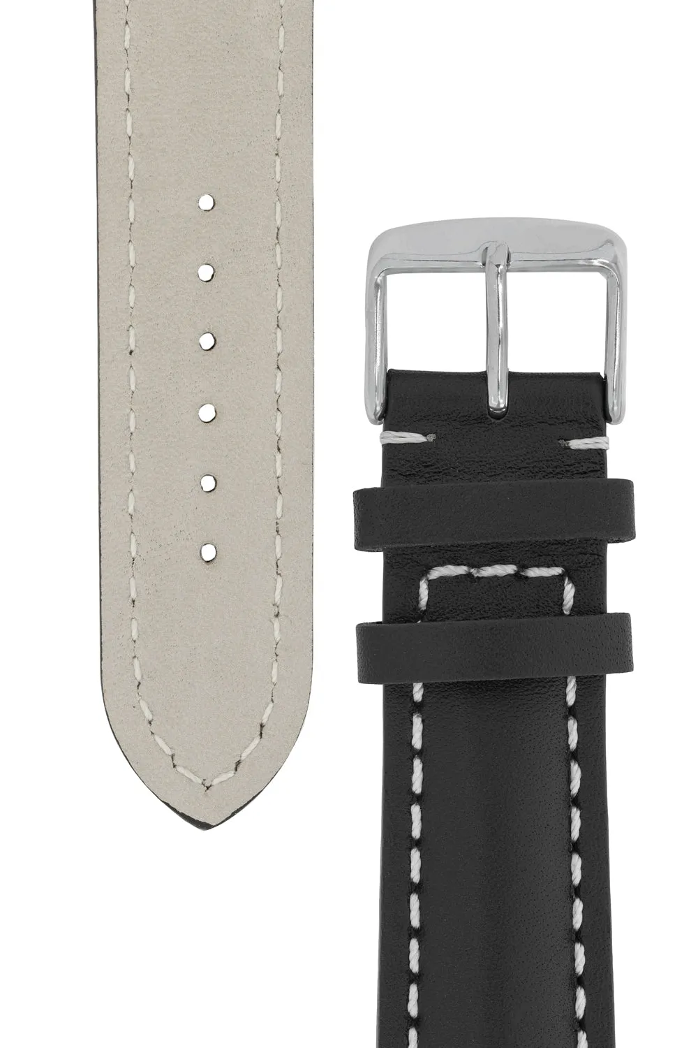 Breitling-Style Calf Leather Watch Strap and Buckle in BLACK