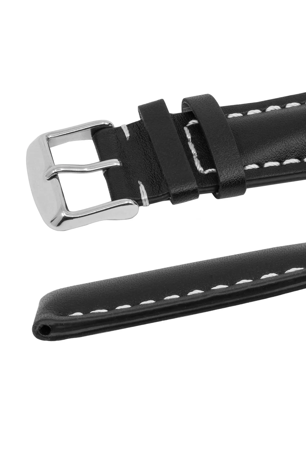 Breitling-Style Calf Leather Watch Strap and Buckle in BLACK