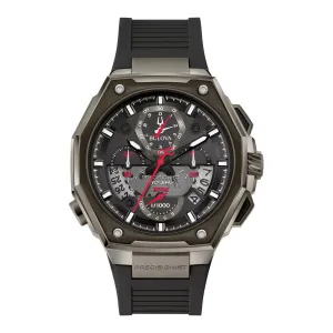Bulova Precisionist Mens Chronograph Grey Tone Black Dial Black Rubber Strap