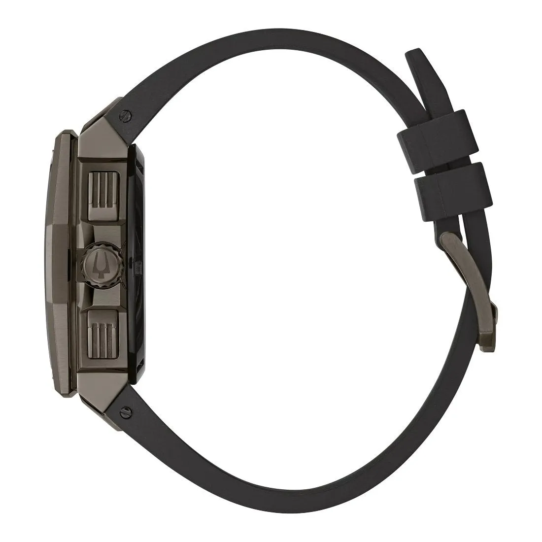 Bulova Precisionist Mens Chronograph Grey Tone Black Dial Black Rubber Strap