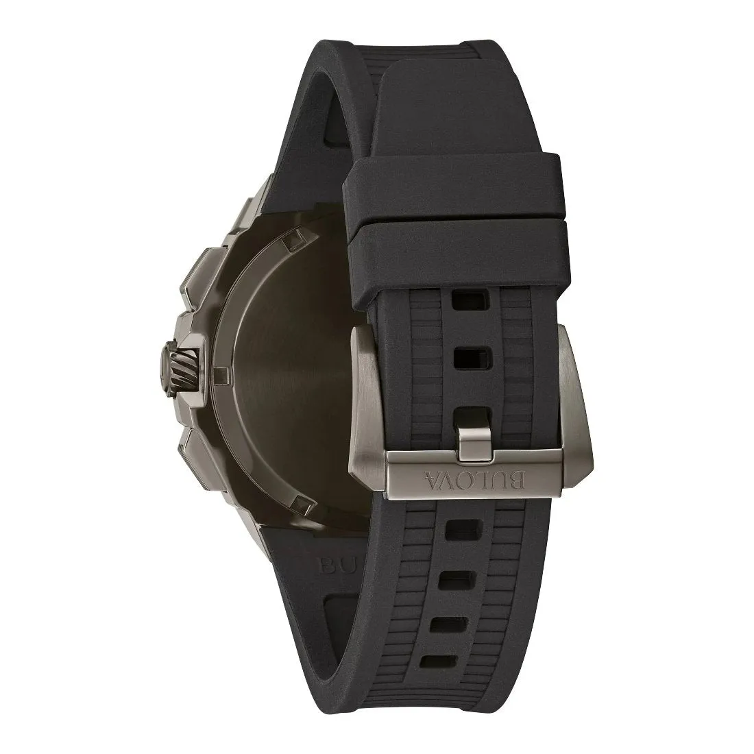 Bulova Precisionist Mens Chronograph Grey Tone Black Dial Black Rubber Strap