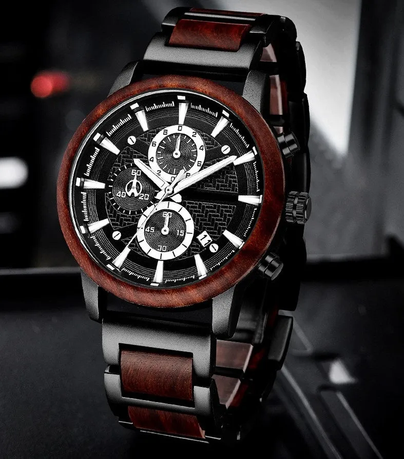Caliber / Rosewood & Black Stainless Steel Watch / Chronograph