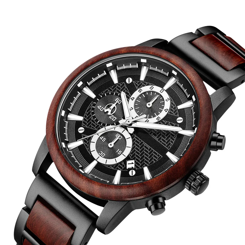 Caliber / Rosewood & Black Stainless Steel Watch / Chronograph