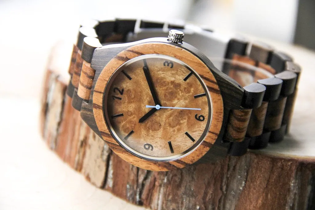 CAPO Blue Burl Wood Watch with Custom Engraving Option