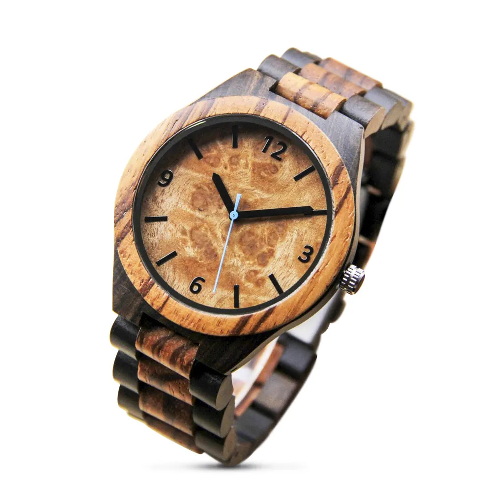 CAPO Blue Burl Wood Watch with Custom Engraving Option