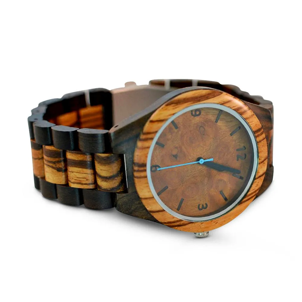 CAPO Blue Burl Wood Watch with Custom Engraving Option