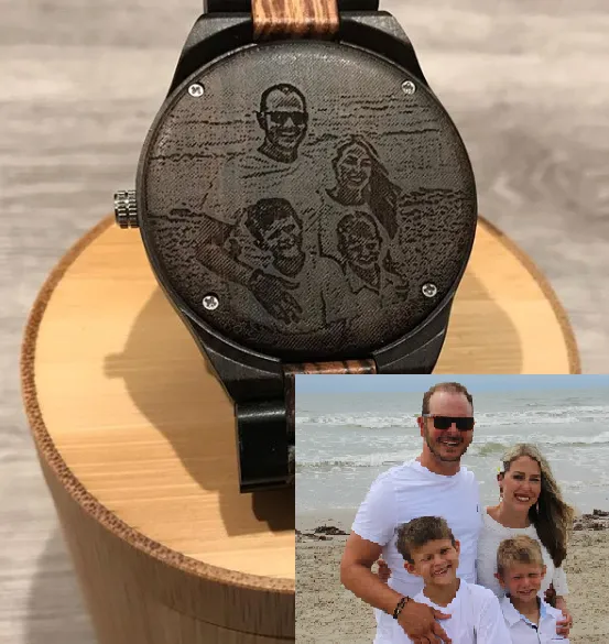 CAPO Blue Burl Wood Watch with Custom Engraving Option